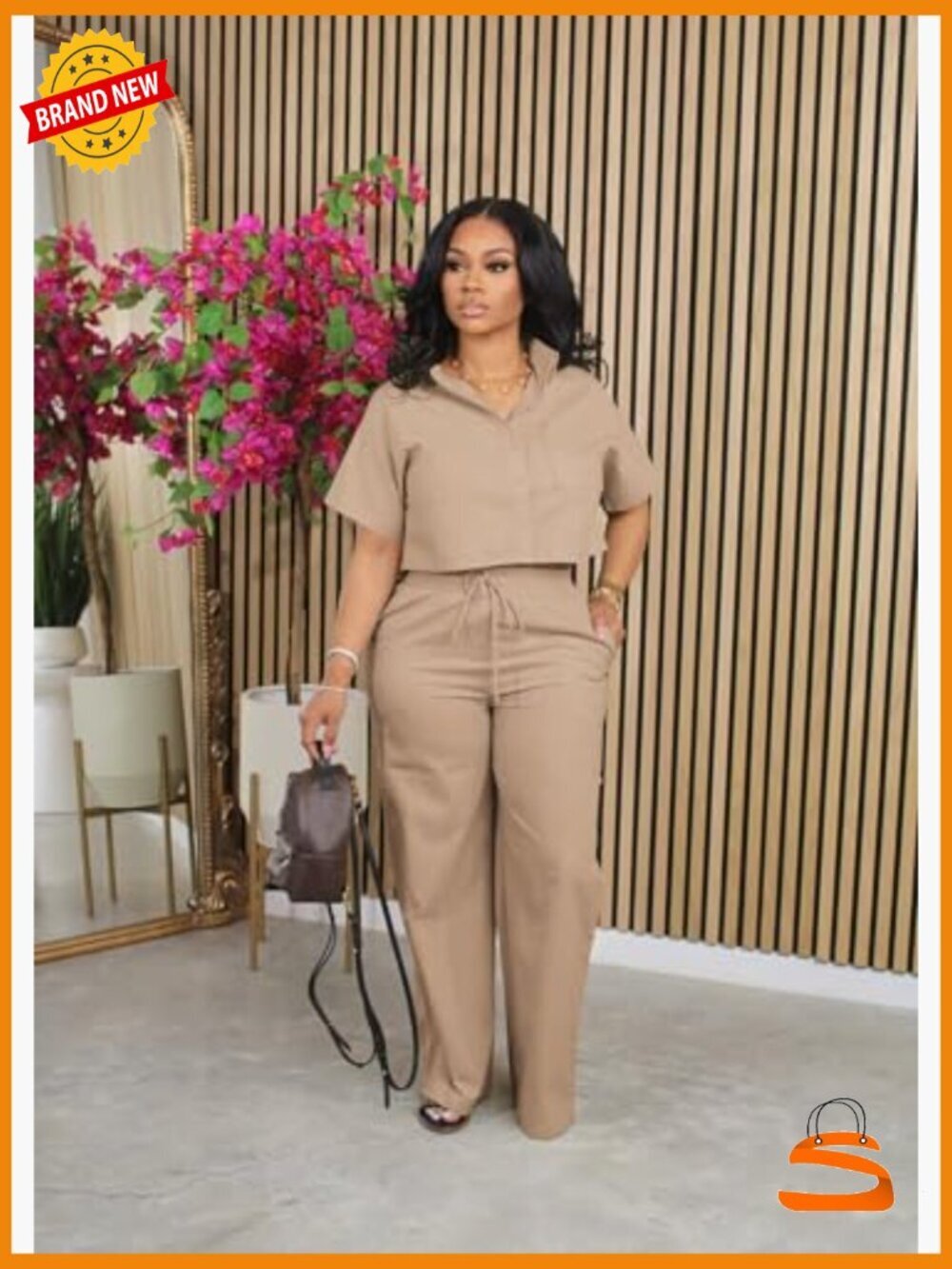 2 Piece Crop Top and Wide Leg Pants Set w/ Pockets Size M - Picture 3 of 7